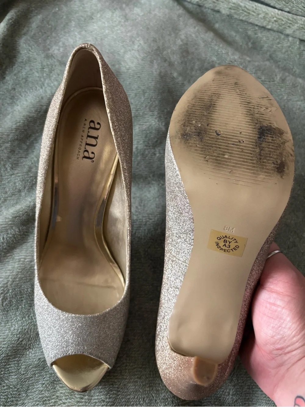 a.n.a Glitter Peep-Toe Heels in Rose Gold Tone